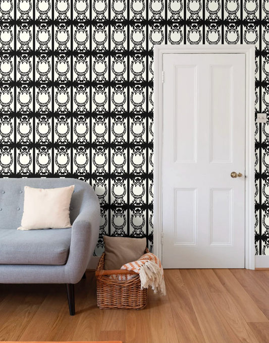 Elegant Equestrian Wallpaper Ivory and Black Equestrian Home Decor