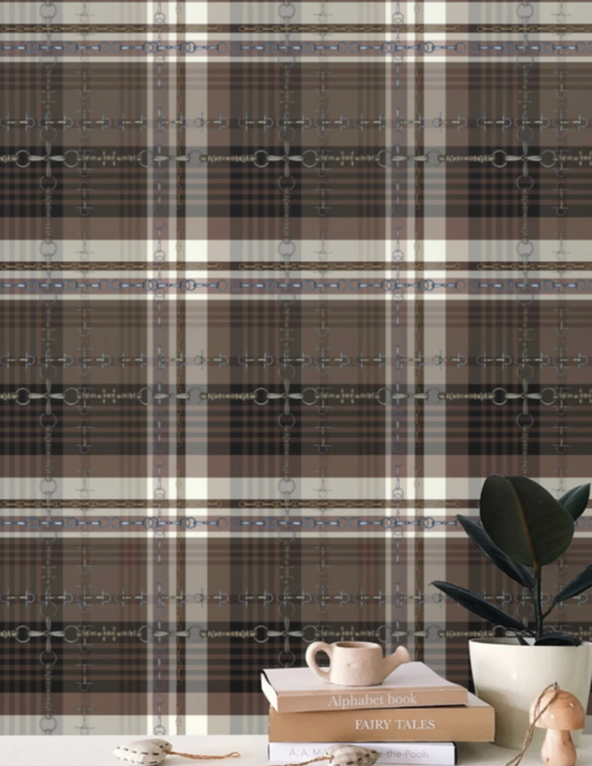 Brown Black Wallpaper Bit and Rein Pattern Luxury Equestrian Home Decor