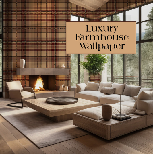 Farmhouse Plaid Wallpaper Bit and Rein Pattern Traditional Red and Brown Plaid Luxury Equestrian Home Decor