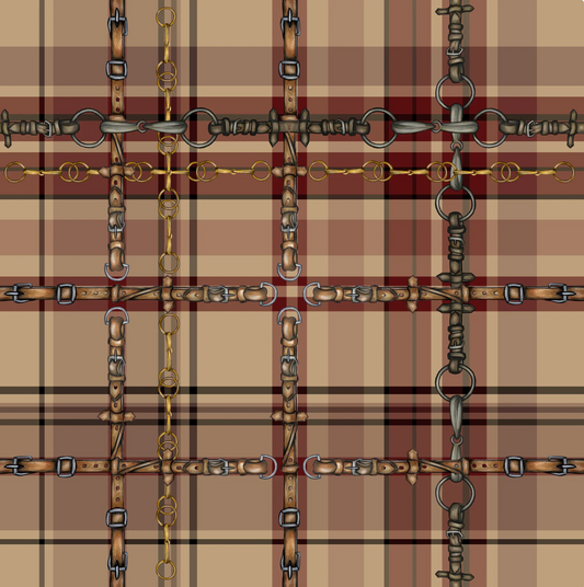 Farmhouse Plaid Wallpaper Bit and Rein Pattern Traditional Red and Brown Plaid Luxury Equestrian Home Decor