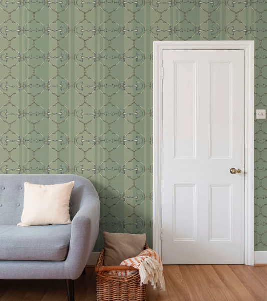 Green Snaffle Bit Wallpaper Luxury Equestrian Home Decor Farmhouse Wall Accent Wallpaper Neutral Decor