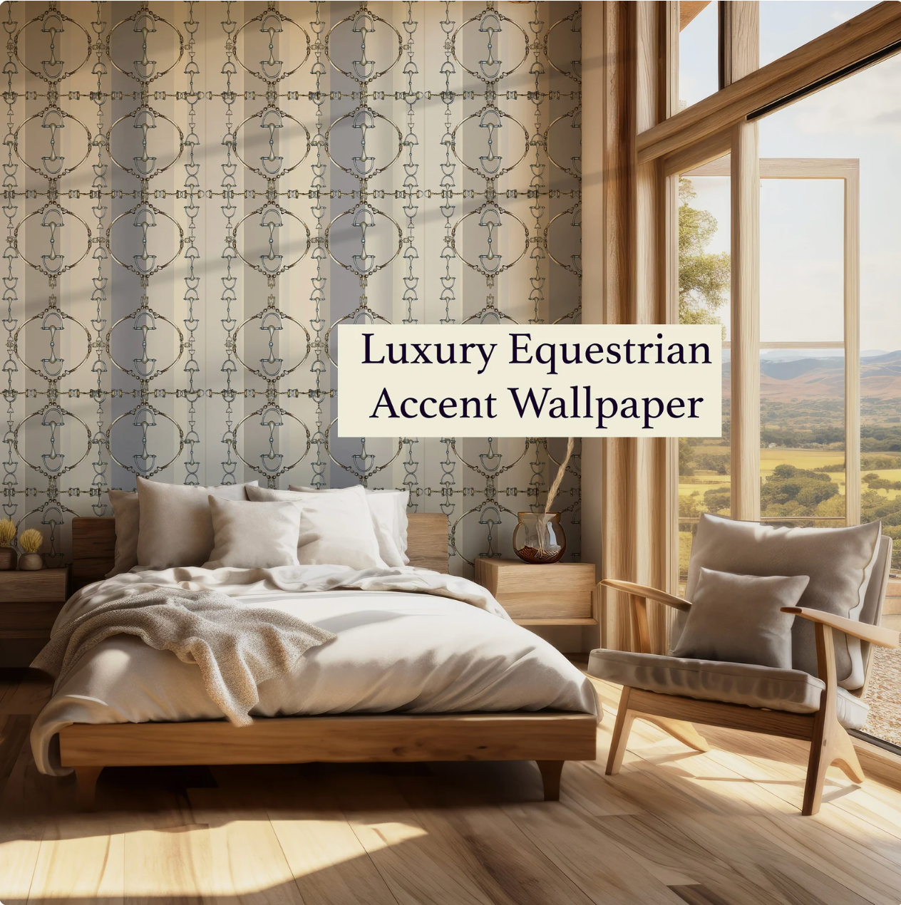 Use Code Thankyou30 for 30% off Blue and Cream Equestrian Snafflebit Luxury  Wallpaper Equestrian Home Decor