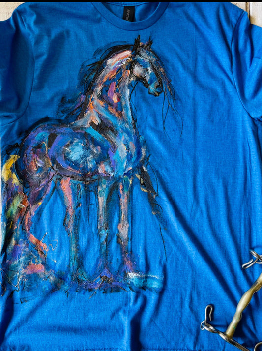 Hand Painted Black Horse/Friesian Shirt.