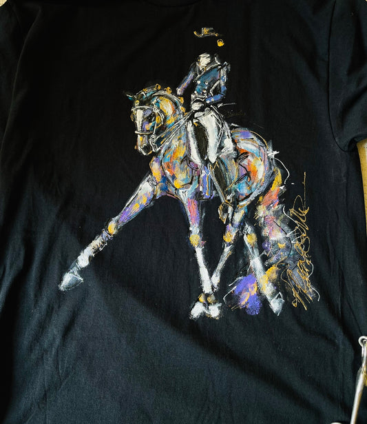 Hand Painted Dressage Half Pass Horse Head Shirt.