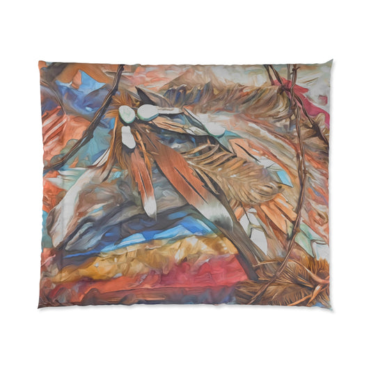 Southwestern Indian Horse with Feathers and Barbed Wire Motif Comforter
