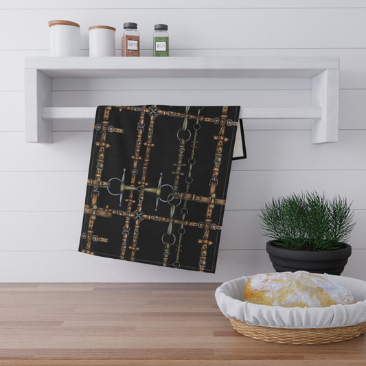 Horse Show Towel Equestrian Snaffle Bit and Reins Coconut Cream Kitchen Hand Towel