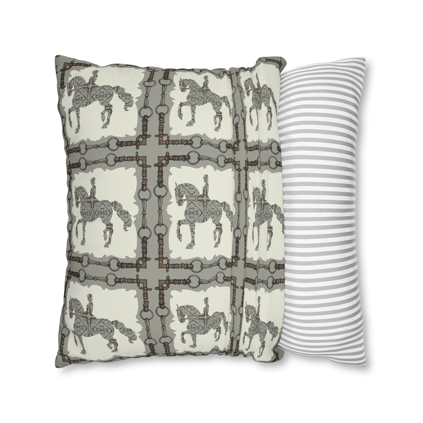 Gray and Ivory Dressage Horse Double Sided Pillow Case