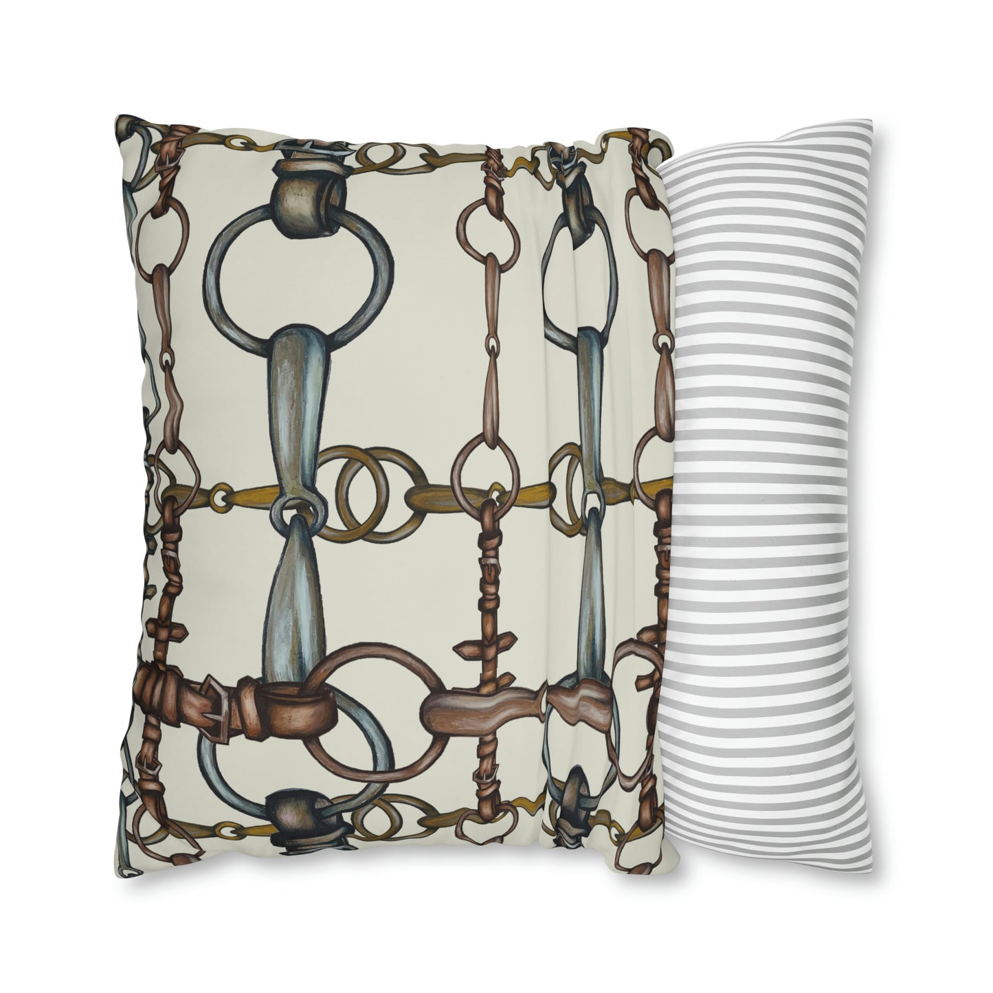 cream Double sided equestrian bit pattern Polyester PILLOW CASE  Pillow Cover Provide your own insert