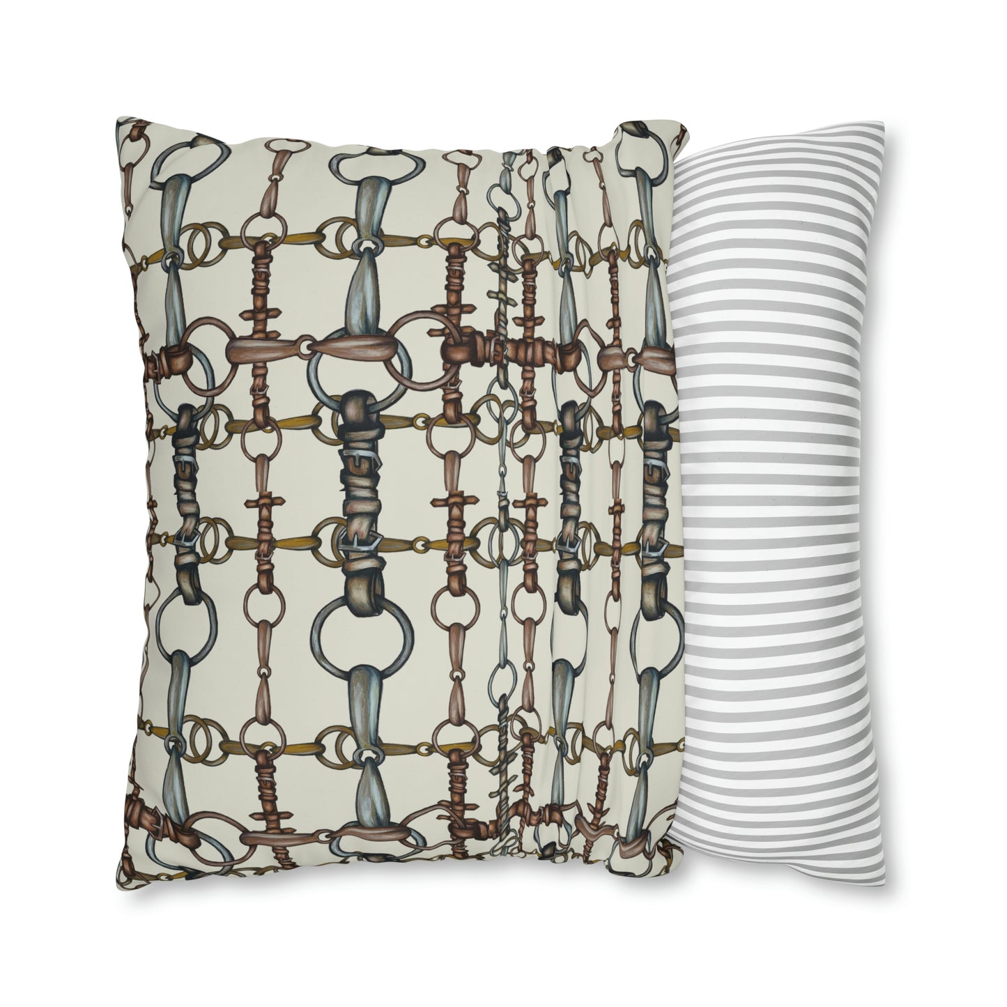 cream Double sided equestrian bit pattern Polyester PILLOW CASE  Pillow Cover Provide your own insert