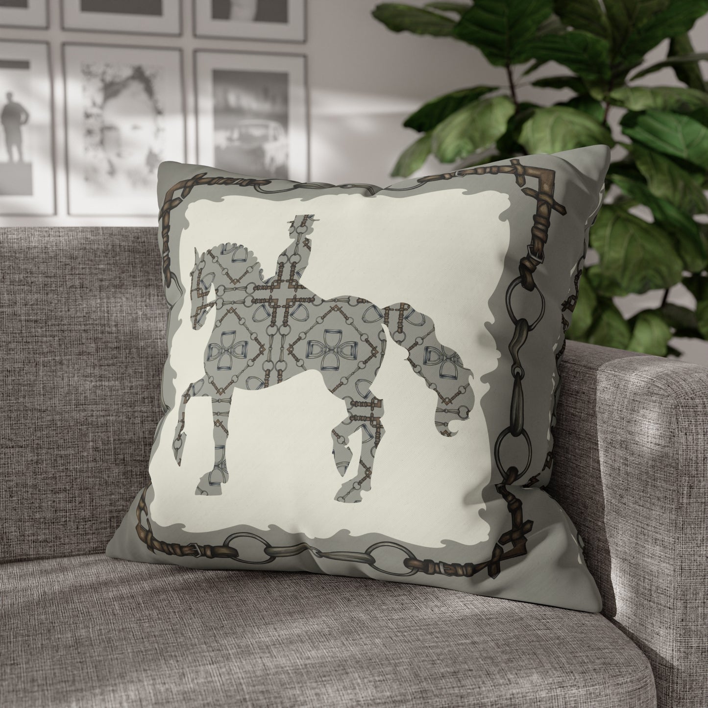 Gray and Ivory Dressage Horse Double Sided Pillow Case