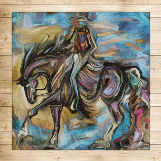 Medium, Original Equestrian Artwork Area Rug 4ft x4ft