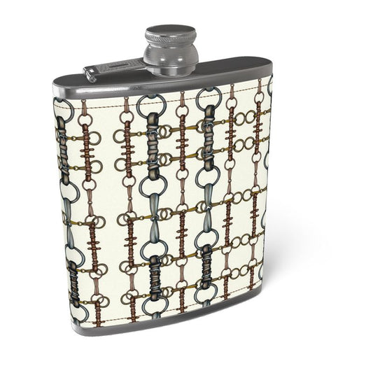 Ivory Bit Motif Leather Wrapped Hip Flask