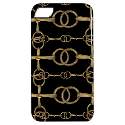 Black and Gold Equestrian Bit Motif Phone Case, Horse Lover Gift
