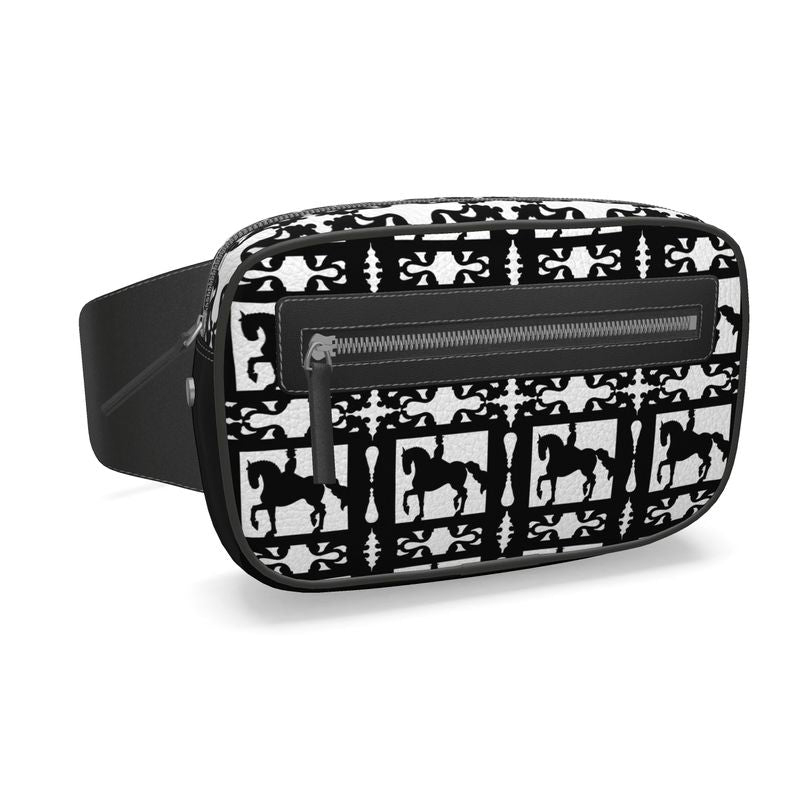 Black and White Dressage Horse Belt Bag