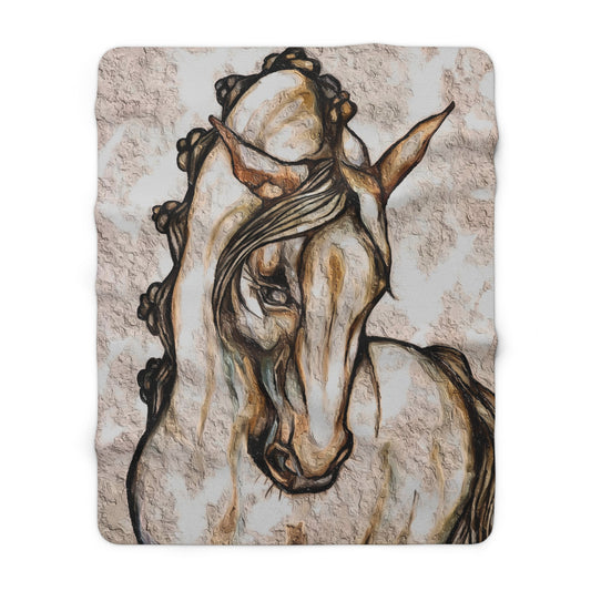 Spanish White Horse Sherpa Blanket My Original Artwork printed on a blanket