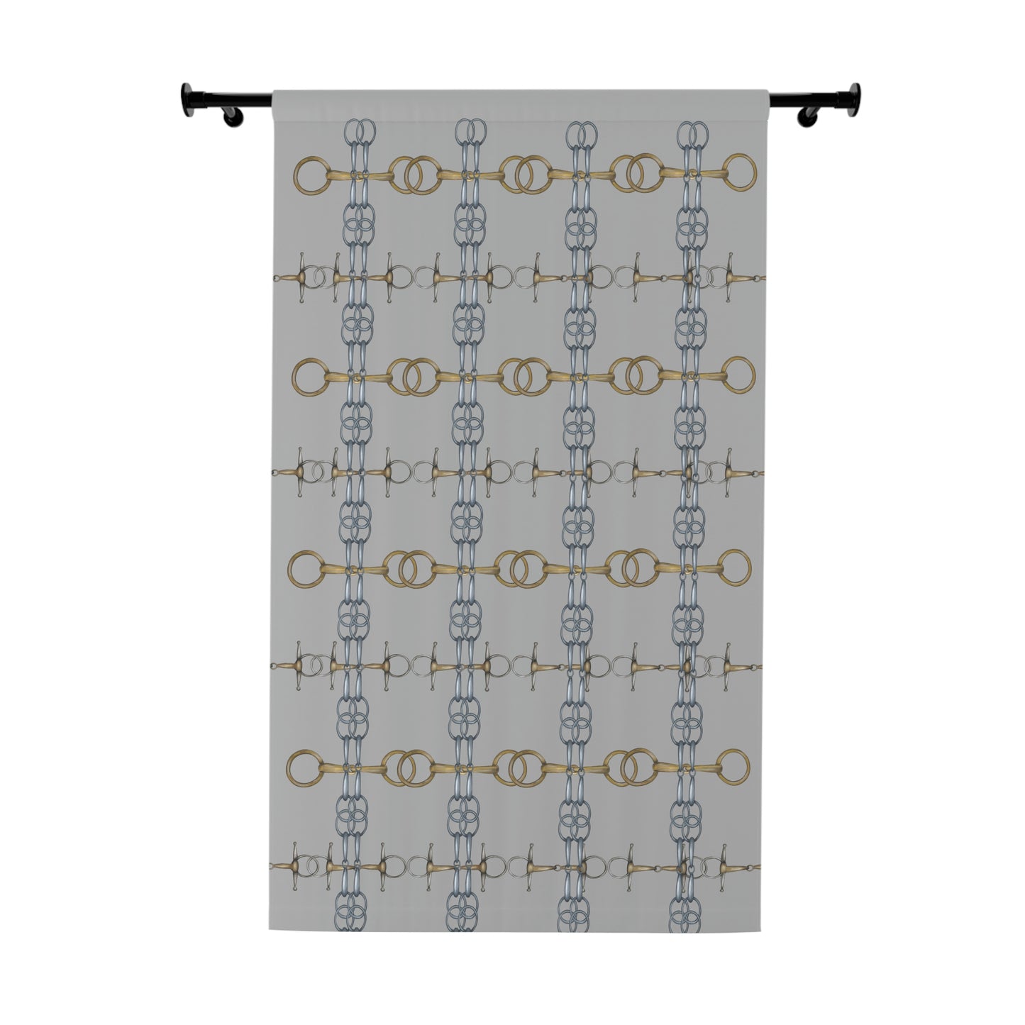 Gray and Gold Bit Motif Window Curtains