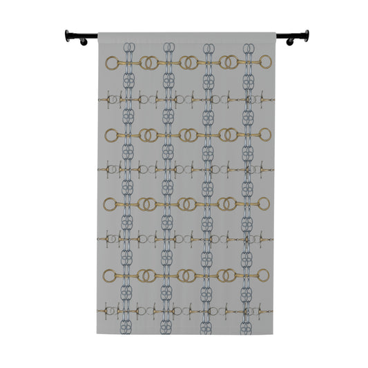 Gray and Gold Bit Motif Window Curtains