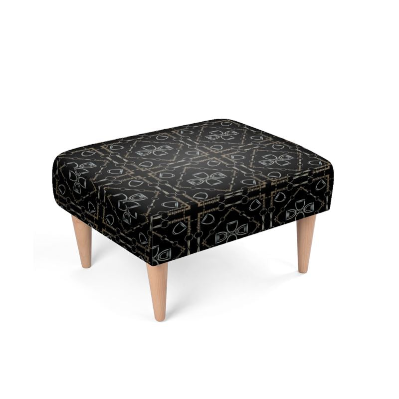 Black Geometric Bit Motif Footstool