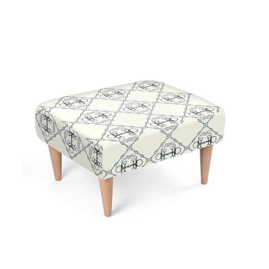 Ivory and Silver Bit Motif Footstool