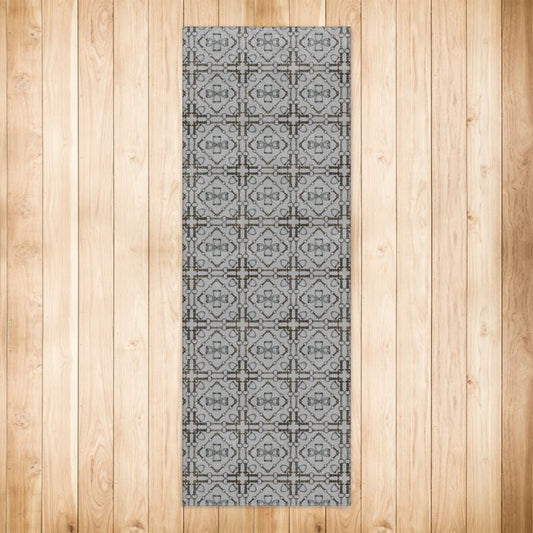 Grey Geometric Bit Motif Runner Rug 6x2ft