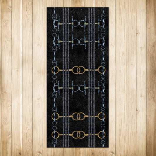 Black Rein and Bit Patterned Rug 4x9.5ft