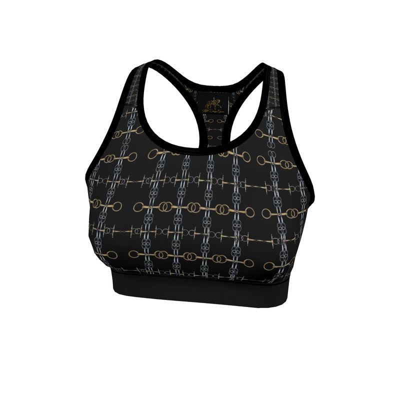 Black and Gold Bit Motif Sports Bra