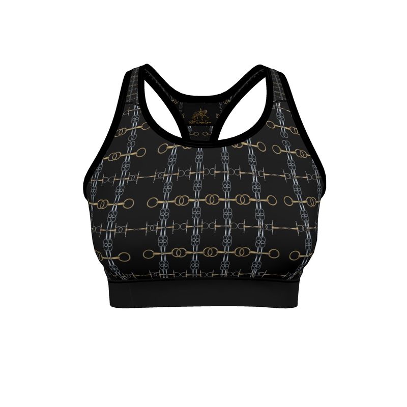 Black and Gold Bit Motif Sports Bra