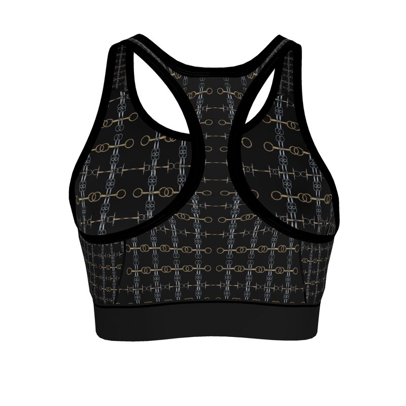 Black and Gold Bit Motif Sports Bra