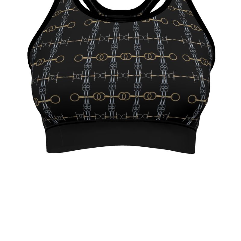 Black and Gold Bit Motif Sports Bra