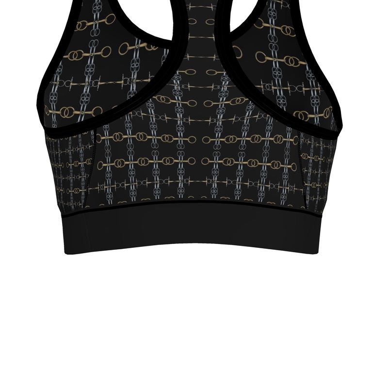 Black and Gold Bit Motif Sports Bra