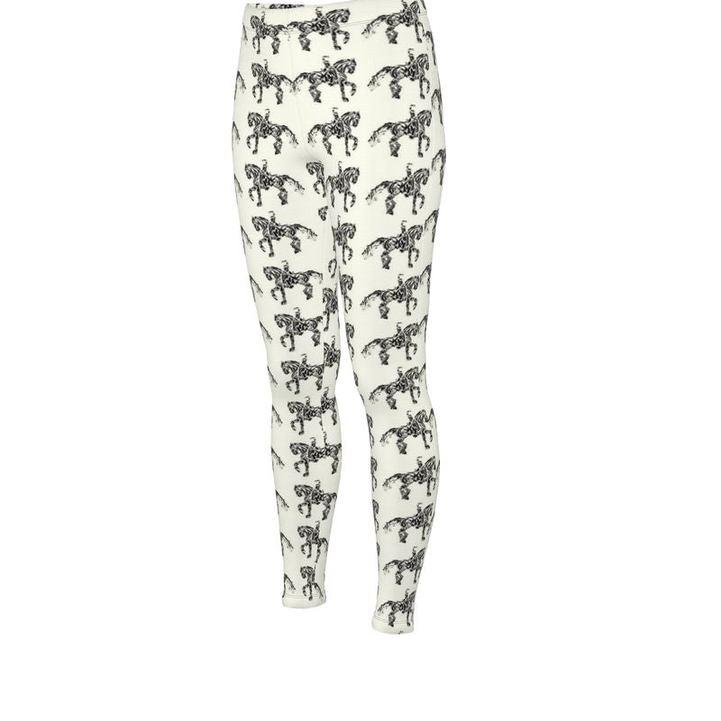 Ivory Dressage Horse Motif High Waisted Leggings