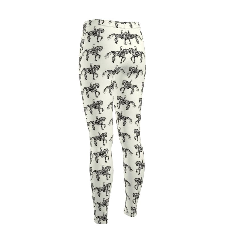 Ivory Dressage Horse Motif High Waisted Leggings