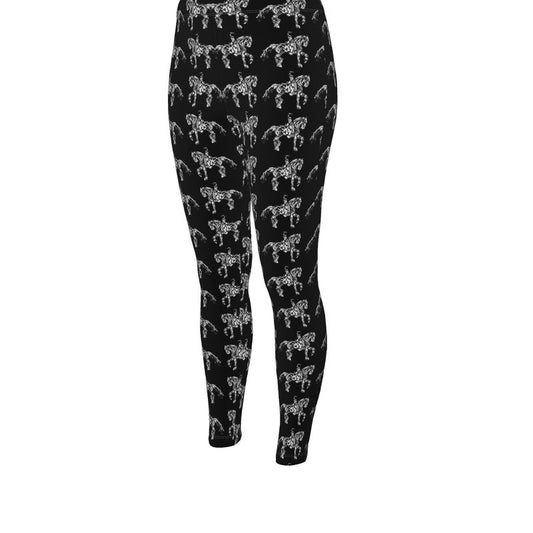 Black Dressage Horse Motif High Waisted Leggings