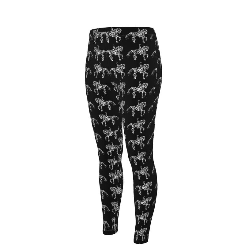 Black Dressage Horse Motif High Waisted Leggings