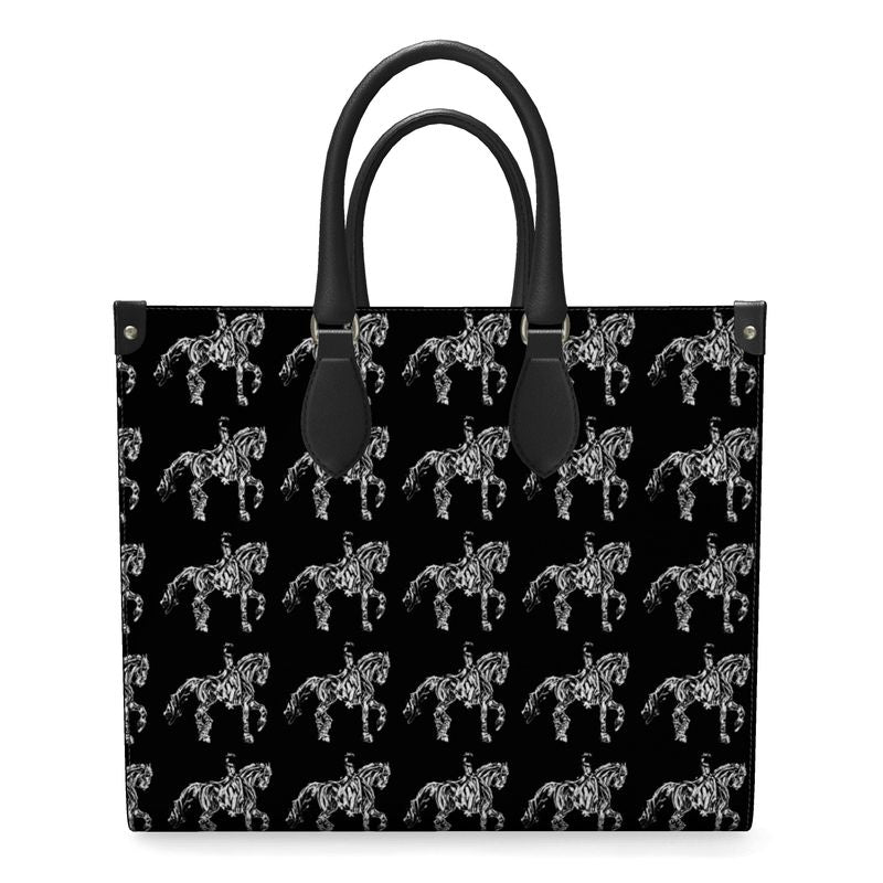 Black and White Dressage Horse Motif Shopper Bag