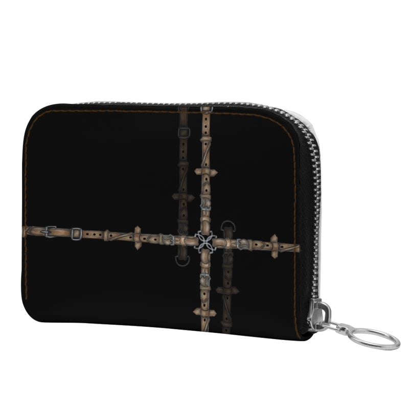 Minimalistic Bit Motif Leather Zip Purse