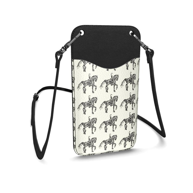 Dressage Horse Motif Leather Phone Case with Strap