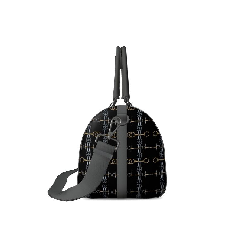 Small Black Rein and Bit Pattern Duffle Bag