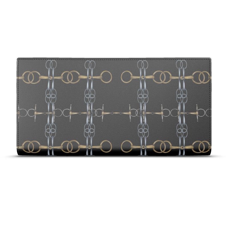 Black Equestrian Bit Motif Leather Wallet