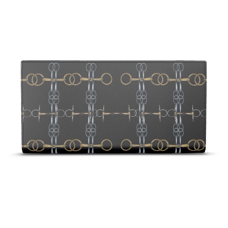 Black Equestrian Bit Motif Leather Wallet