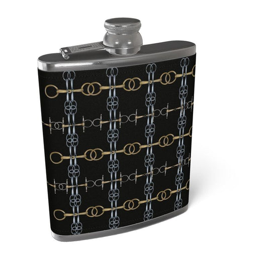 Black Equestrian Bit  Leather Wrapped Flask