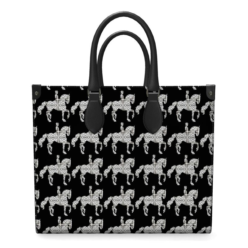 Black and White Dressage Leather Shopper Bag