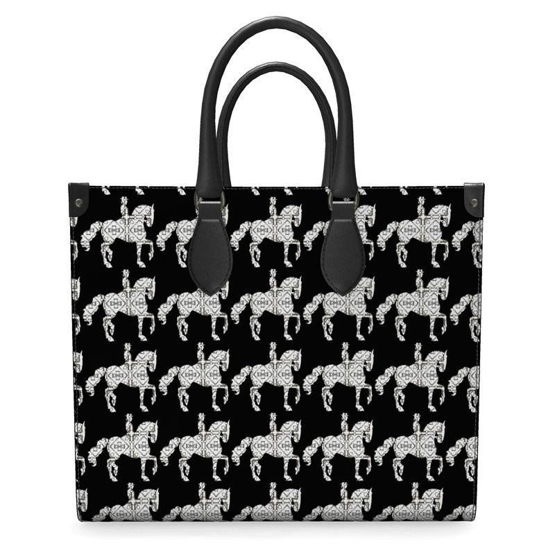 Black and White Dressage Leather Shopper Bag