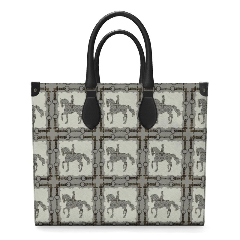 Ivory and Gray Leather Shopper Bag