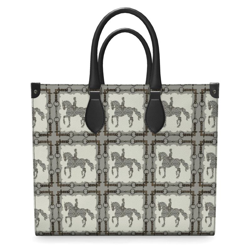 Ivory and Gray Leather Shopper Bag