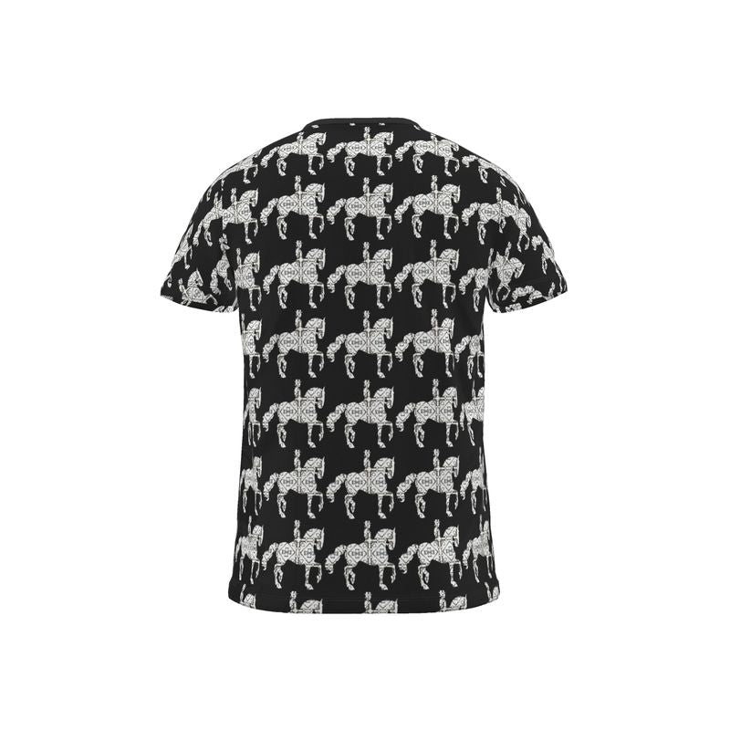 Black and White Dressage All Over Print T Shirt