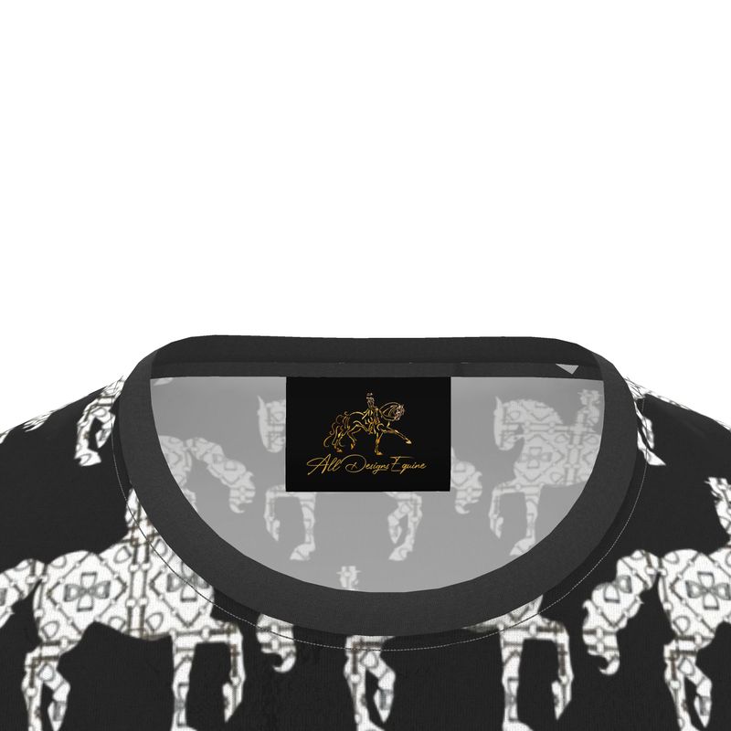 Black and White Dressage All Over Print T Shirt