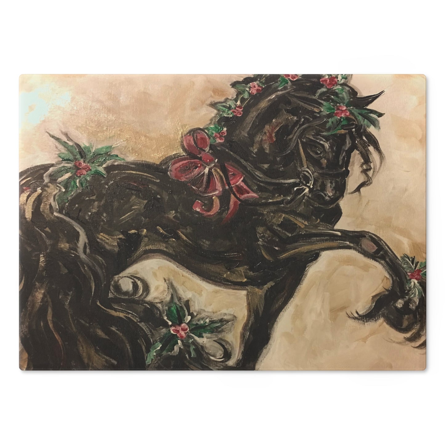 Black Christmas Friesian Horse Cutting Board