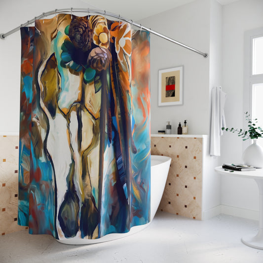 Sugar Skull Vendor BackDrop . Horse art Polyester Shower Curtain. My artwork Printed on a curtain