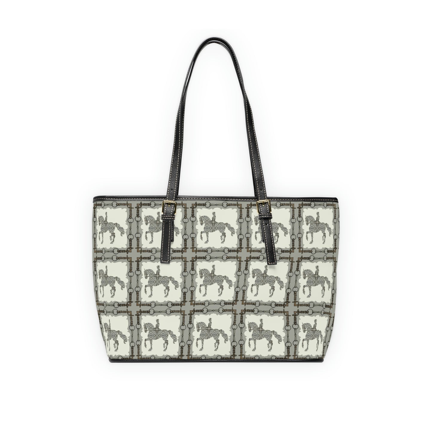 Ivory and Grey Equestrian Dressage PU Leather Shoulder Bag